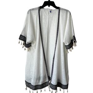 T.P.O. White Bohemian Cover up Embroidered hems Tassels Layering OSFM